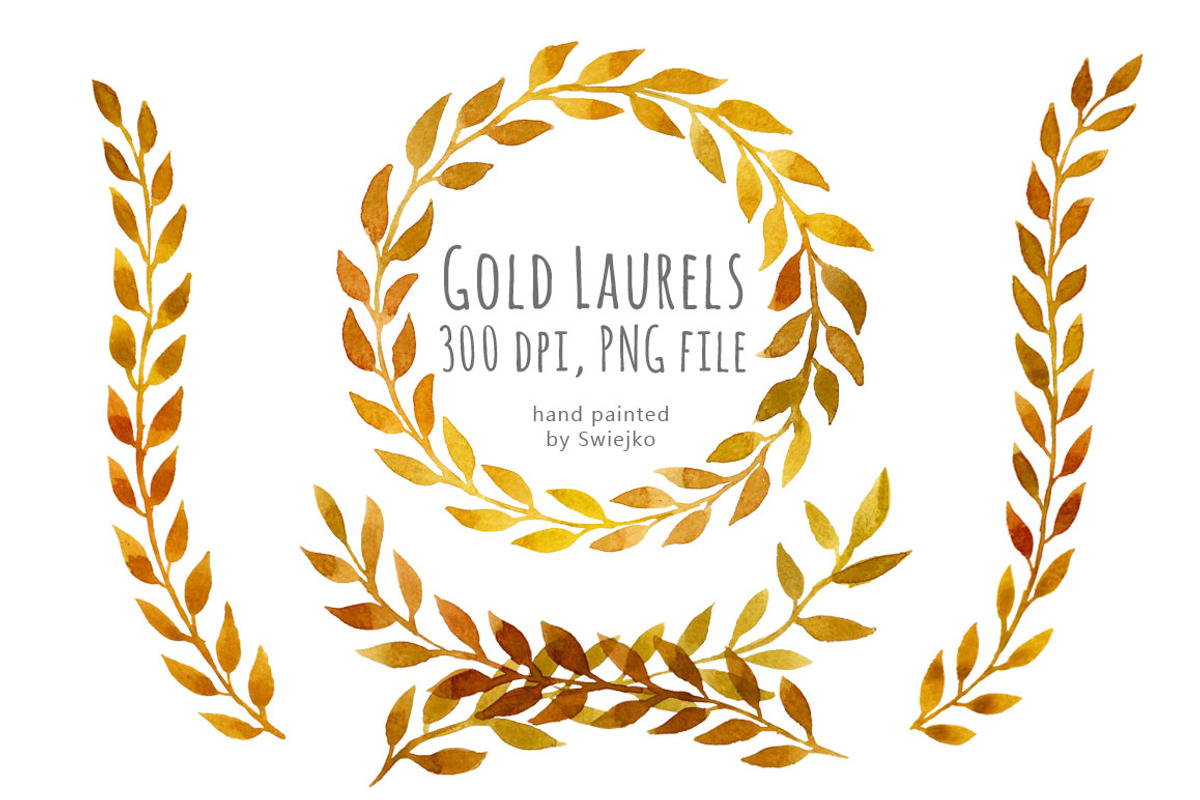 Watercolor Laurels, Gold, an Illustration by swiejko