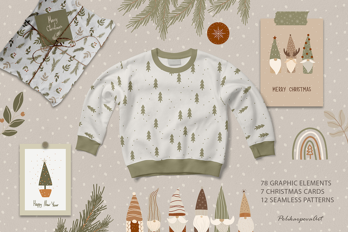 Merry Christmas Nordic Gnome clipart, an Illustration by polikarpovaart (Photo 3 of 10)