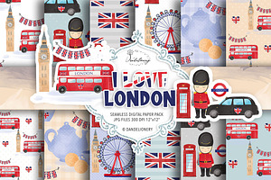 Watercolor I Love London Digital Pap