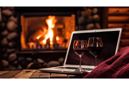cozy laptop wine ai generated, a Technology Photo by pikepicture