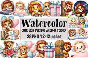 Cute Lion Peeking Around Corner, an Illustration by Design Market