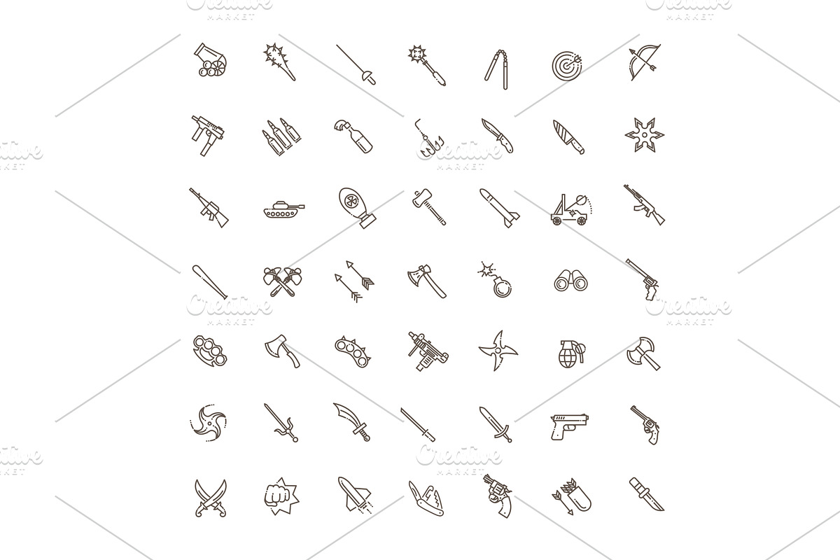 Weapons vector icons set, an Object Illustration by Tettygreen