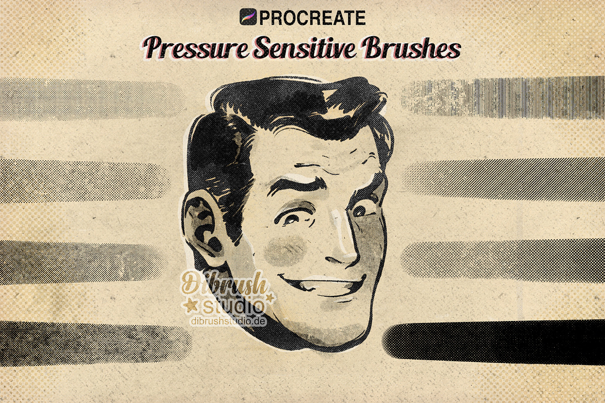 Procreate Vintage Halftones Brushes, a Brush Add-On by DiBrush Studio (Photo 3 of 7)