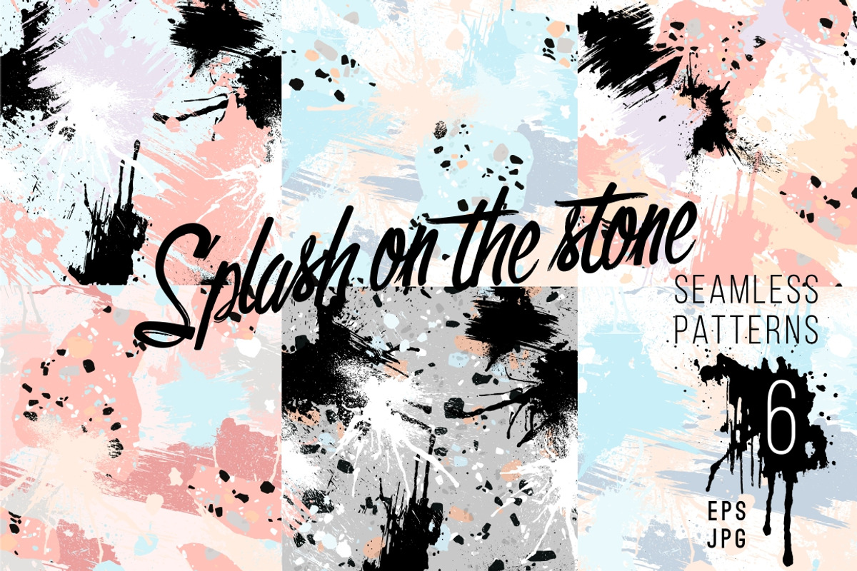 6 seamless patterns. Splash & stone., a Pattern Graphic by Nadia Grapes