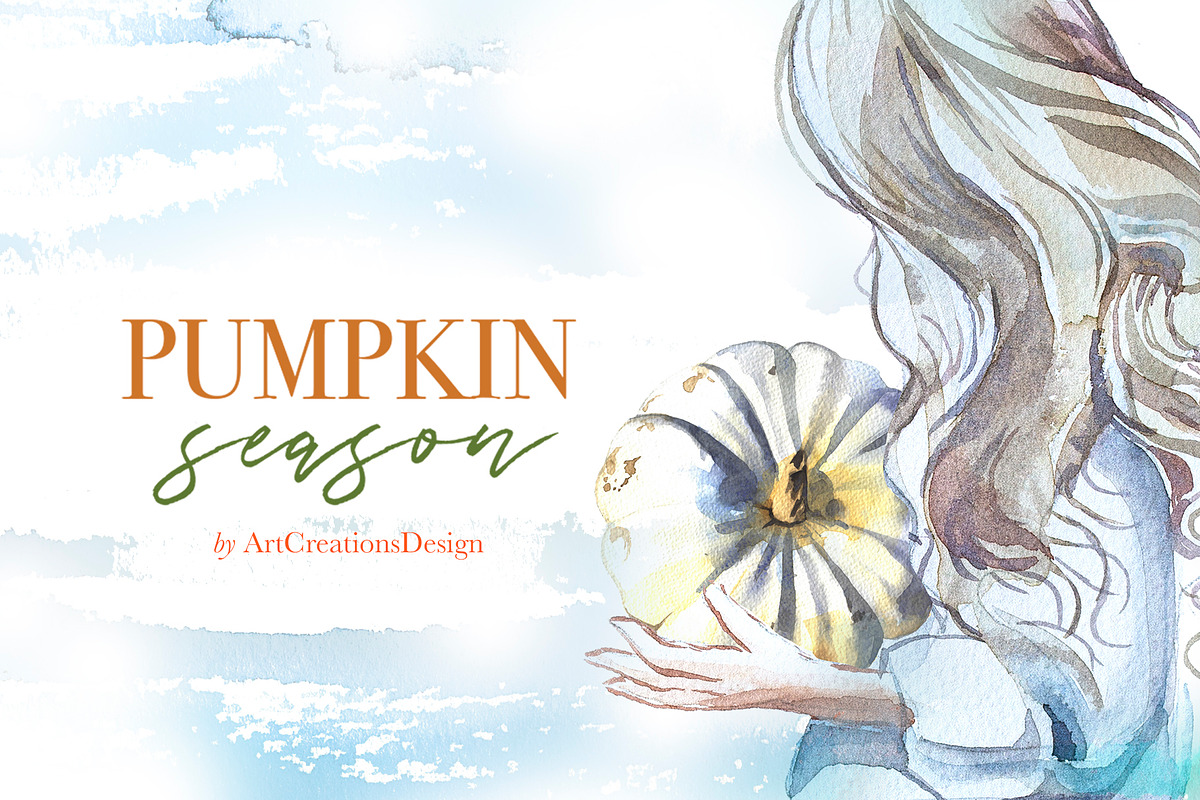 Watercolor Pumpkin Season Clipart, a Seasonal Illustration by ArtCreationsDesign (Photo 20 of 22)