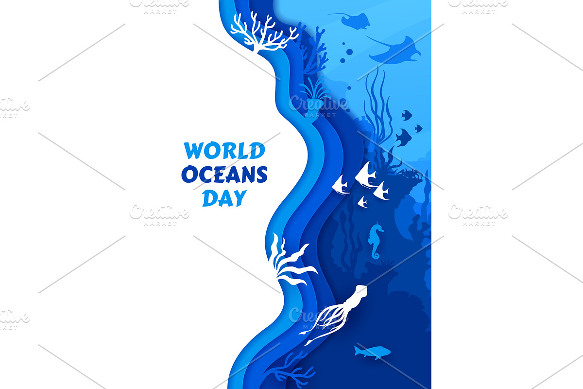 World oceans day holiday banner, an Animal Illustration by Vector Tradition