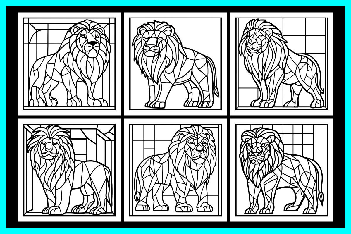 Stained Glass Lion Coloring Pages, an Animal Illustration by protabsorkar11 (Photo 4 of 6)
