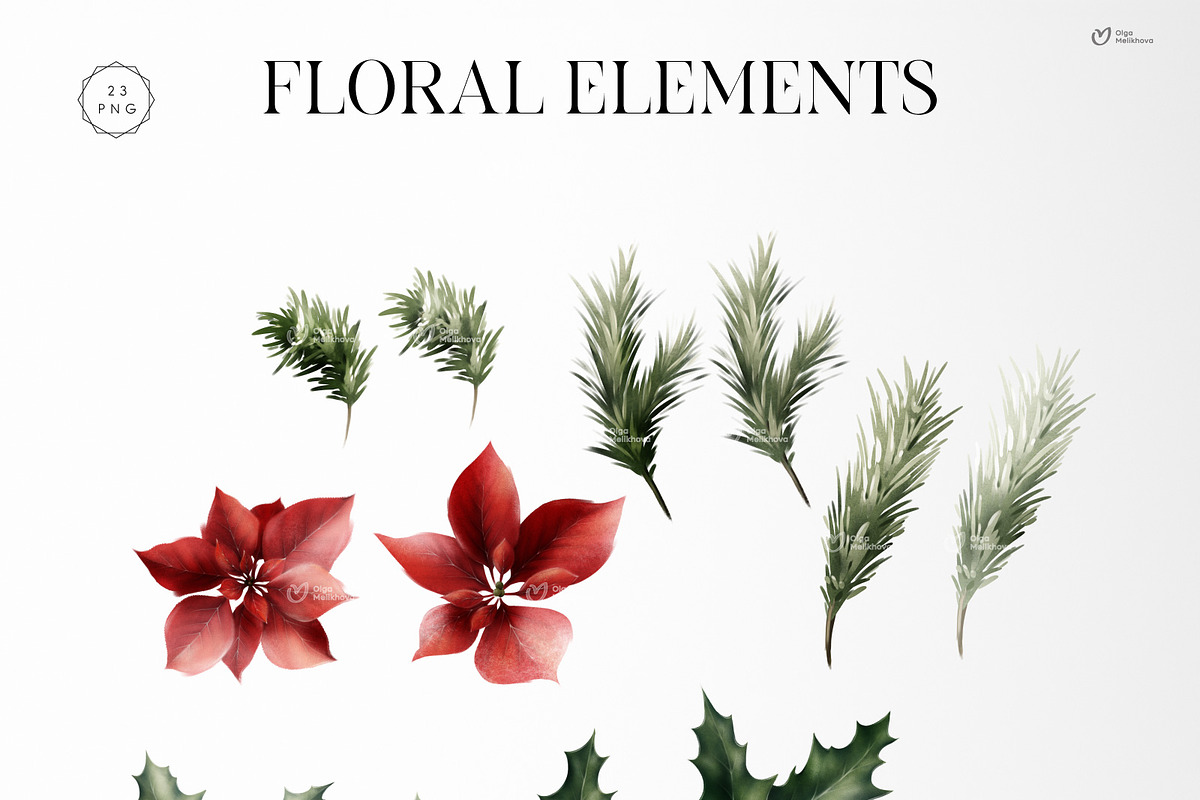 Christmas Graphics, floral cliparts, a Texture Illustration by ollalya (Photo 12 of 15)