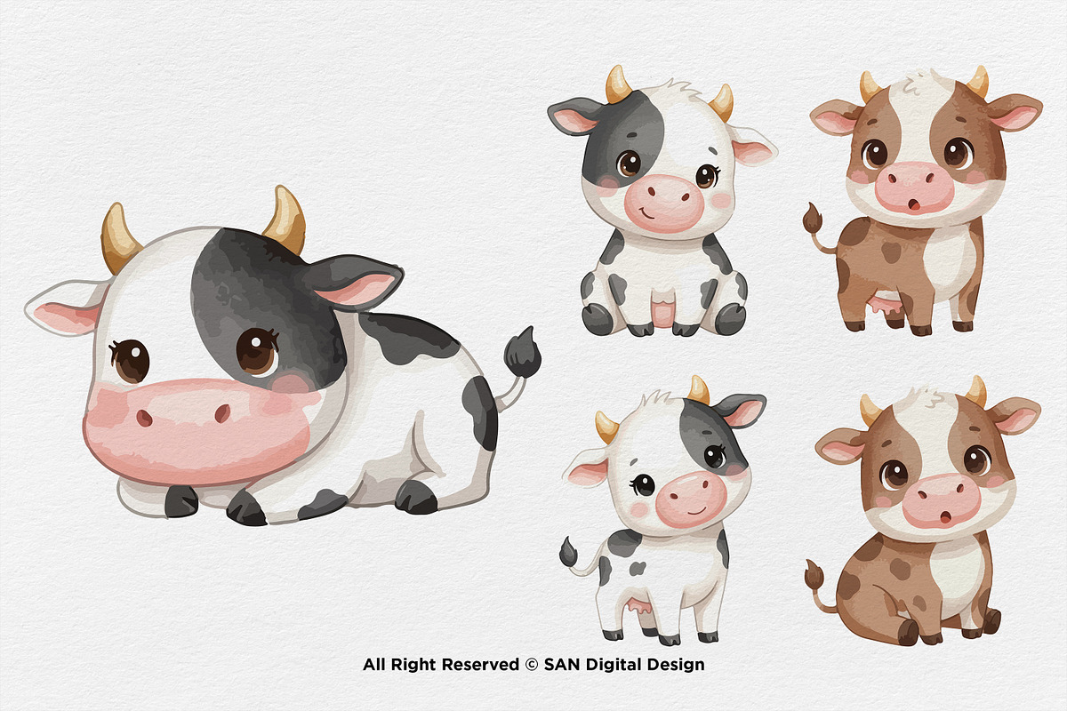 15 Bundle Watercolor Baby Cow Milk, an Animal Illustration by Morspective (Photo 6 of 8)