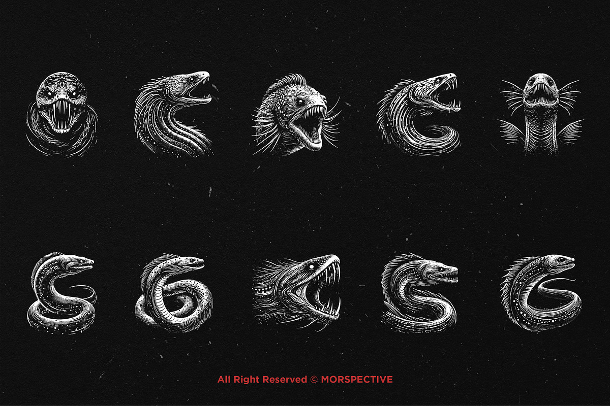 10 Bundle Dark Art Eel Aquatic Fish, an Illustration by Morspective (Photo 6 of 7)