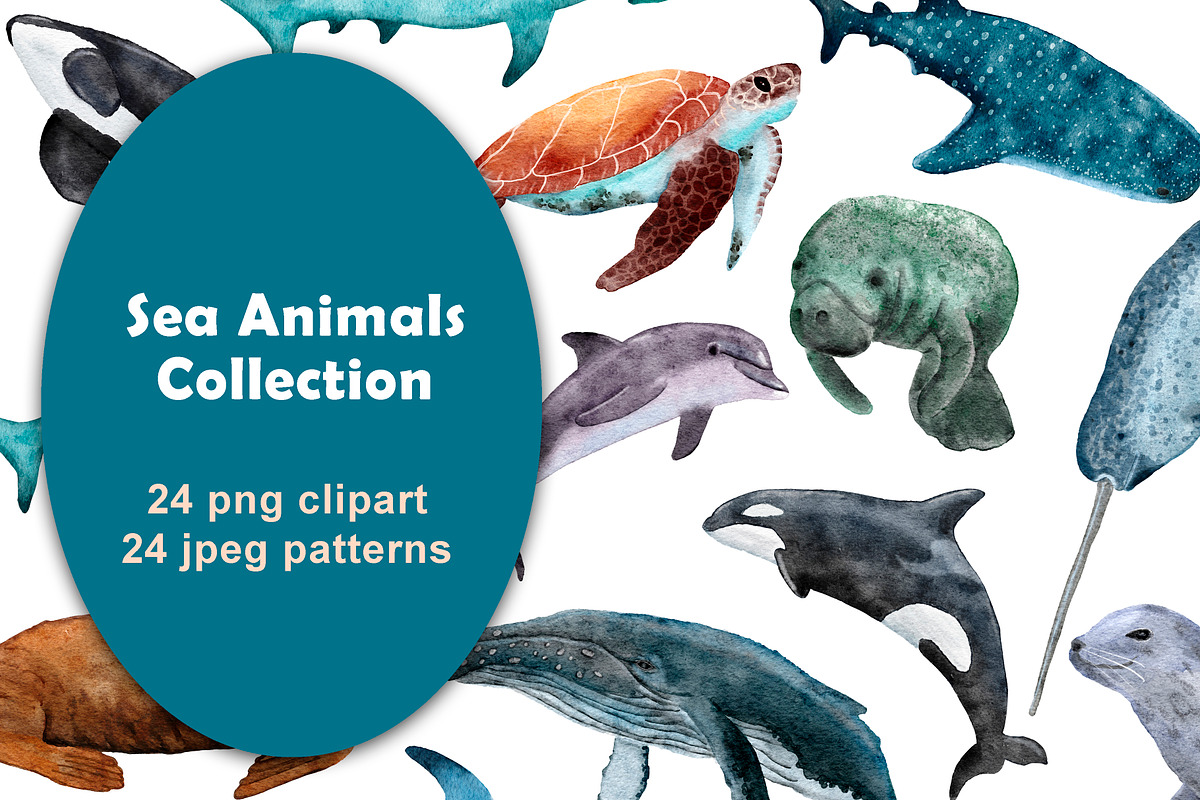 Sea Animals Clipart & Patterns, a Pattern Graphic by Lagmar Design (Photo 1 of 12)