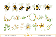 Watercolor Floral Bee Clipart, an Illustration by MockupWizard (Thumbnail 2 of 5)