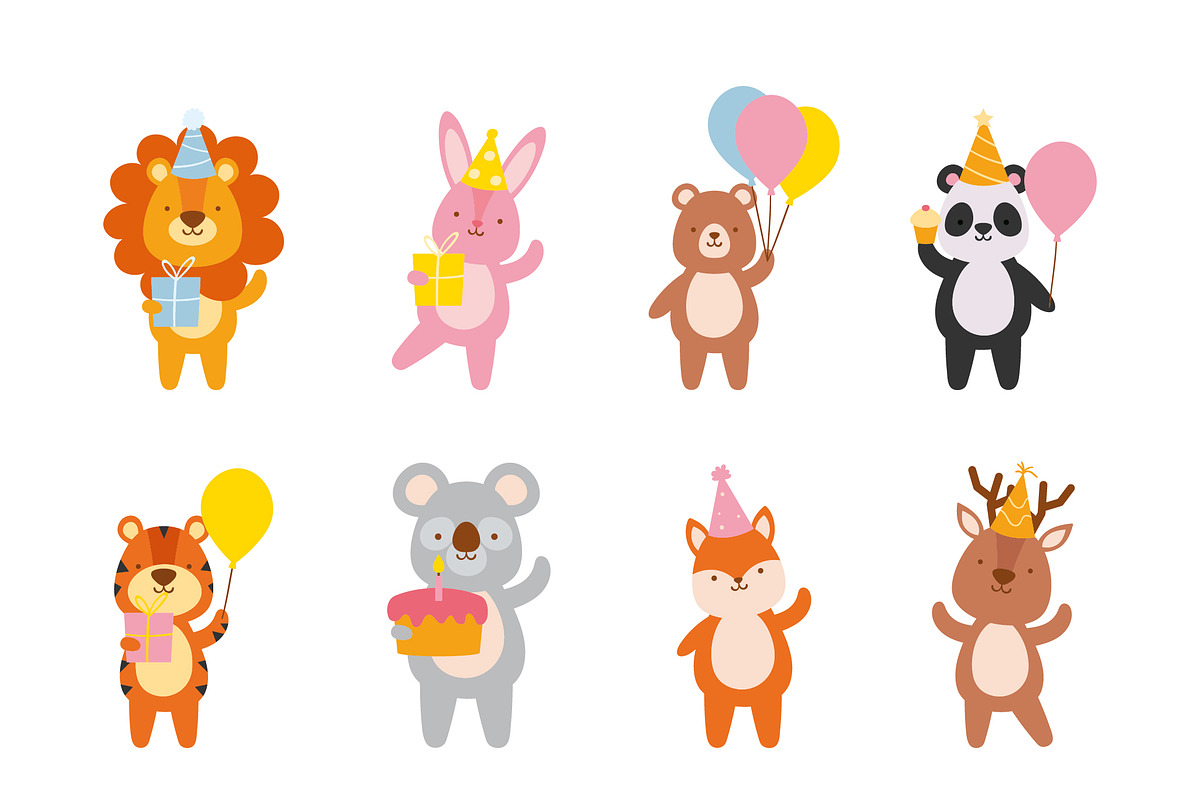 Birthday Party Animals Vector Set, a Templates & Theme by studiogstock