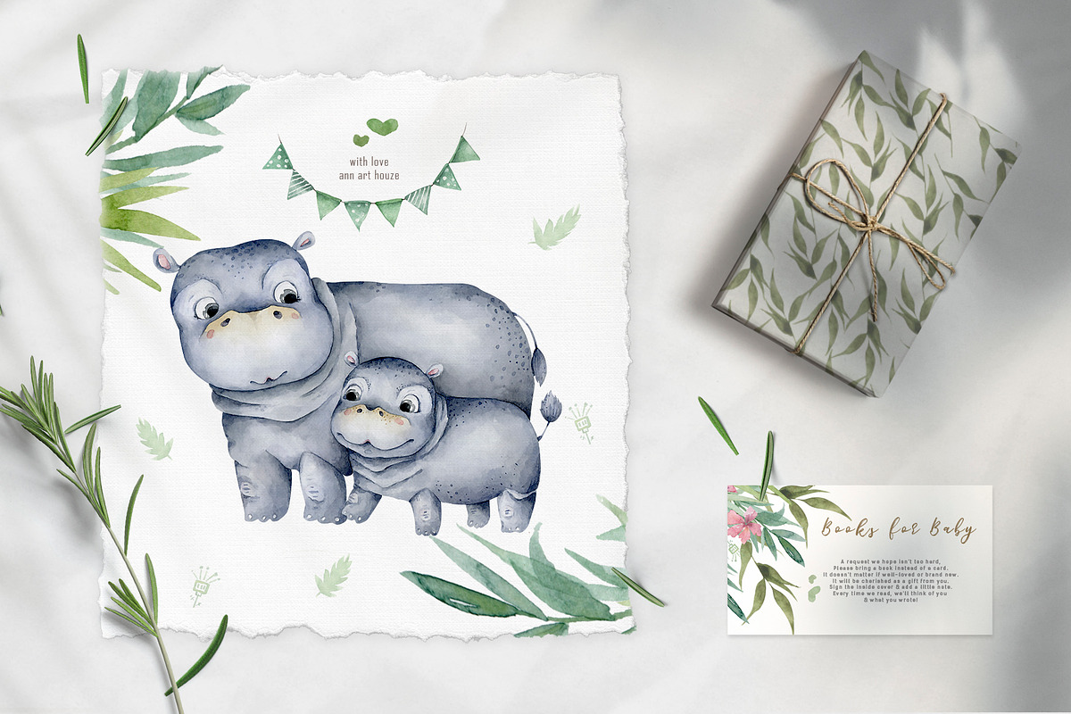 Cute Hippo & Friends Safari Animals, an Animal Illustration by Ann Art Houze (Photo 4 of 15)