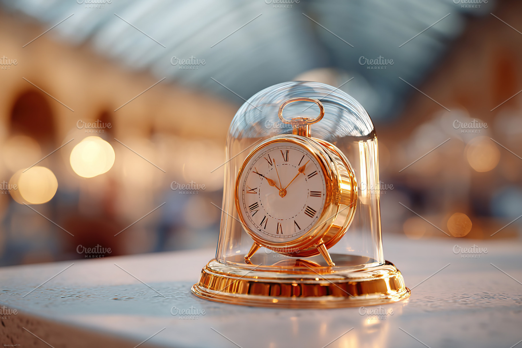 Clock under glass dome showcasing elegant design on a stylish pedestal in a wel, a Photo by AlyaAnd