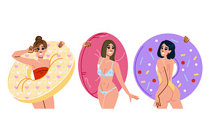 float woman inflatable ring vector, a Person Illustration by pikepicture