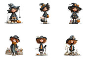 Witch Girl Clipart Bundle, a Seasonal Illustration by CreationArt (Thumbnail 3 of 4)