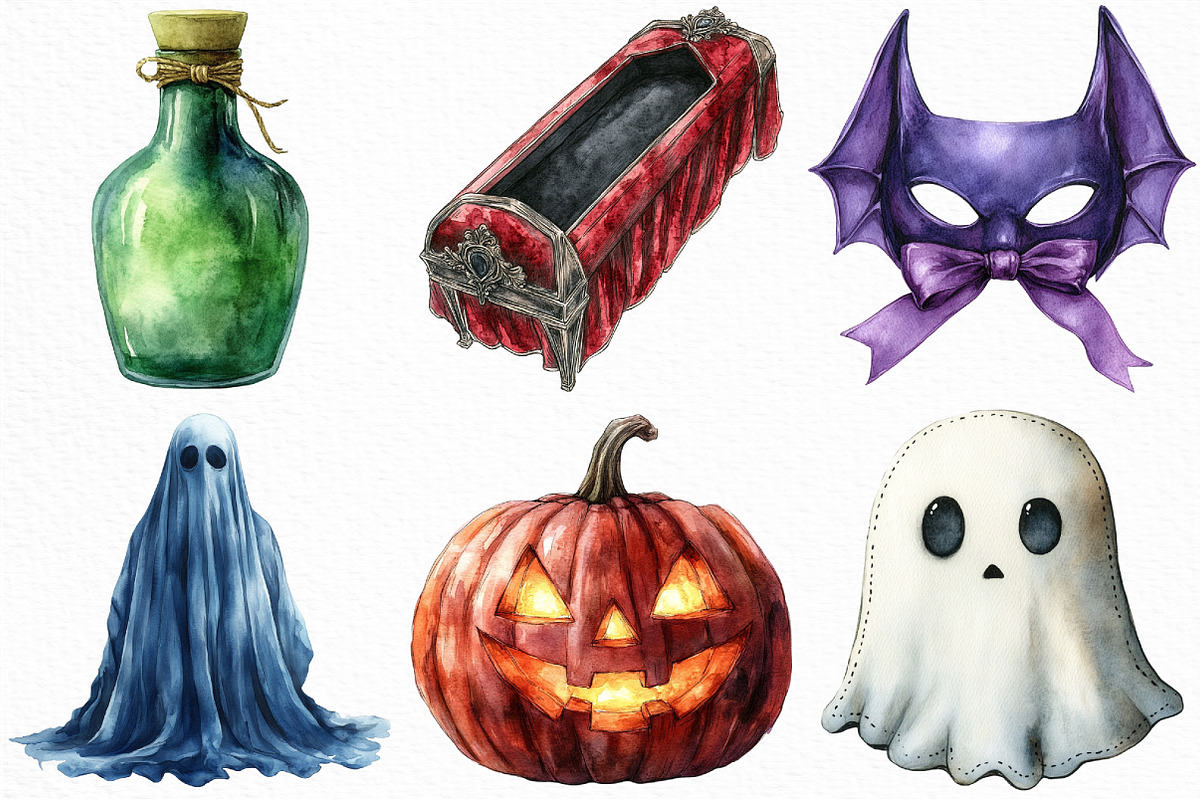Watercolor Velvet Halloween Clipart, an Illustration by Craft Nest (Photo 3 of 6)
