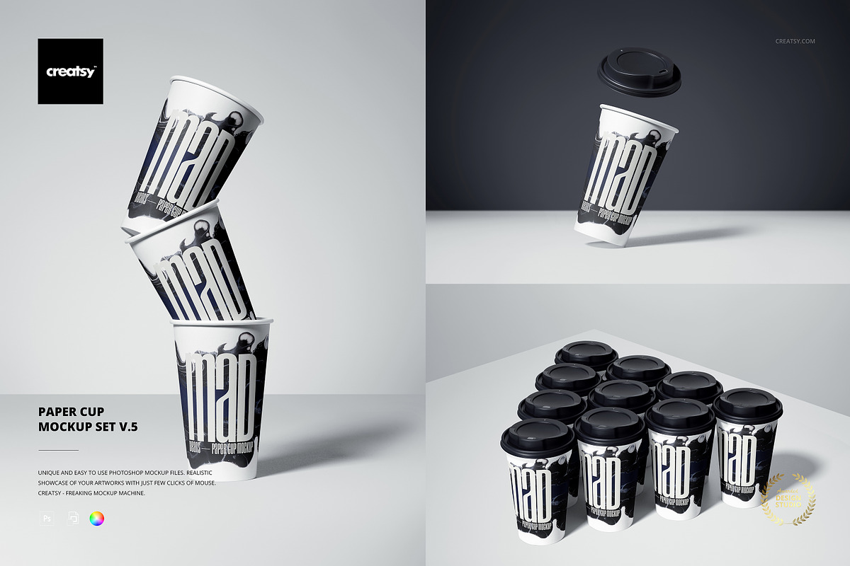 Paper Cup Mockup Set v.5, a Cups & Container Mockup by creatsy5 (Photo 1 of 11)