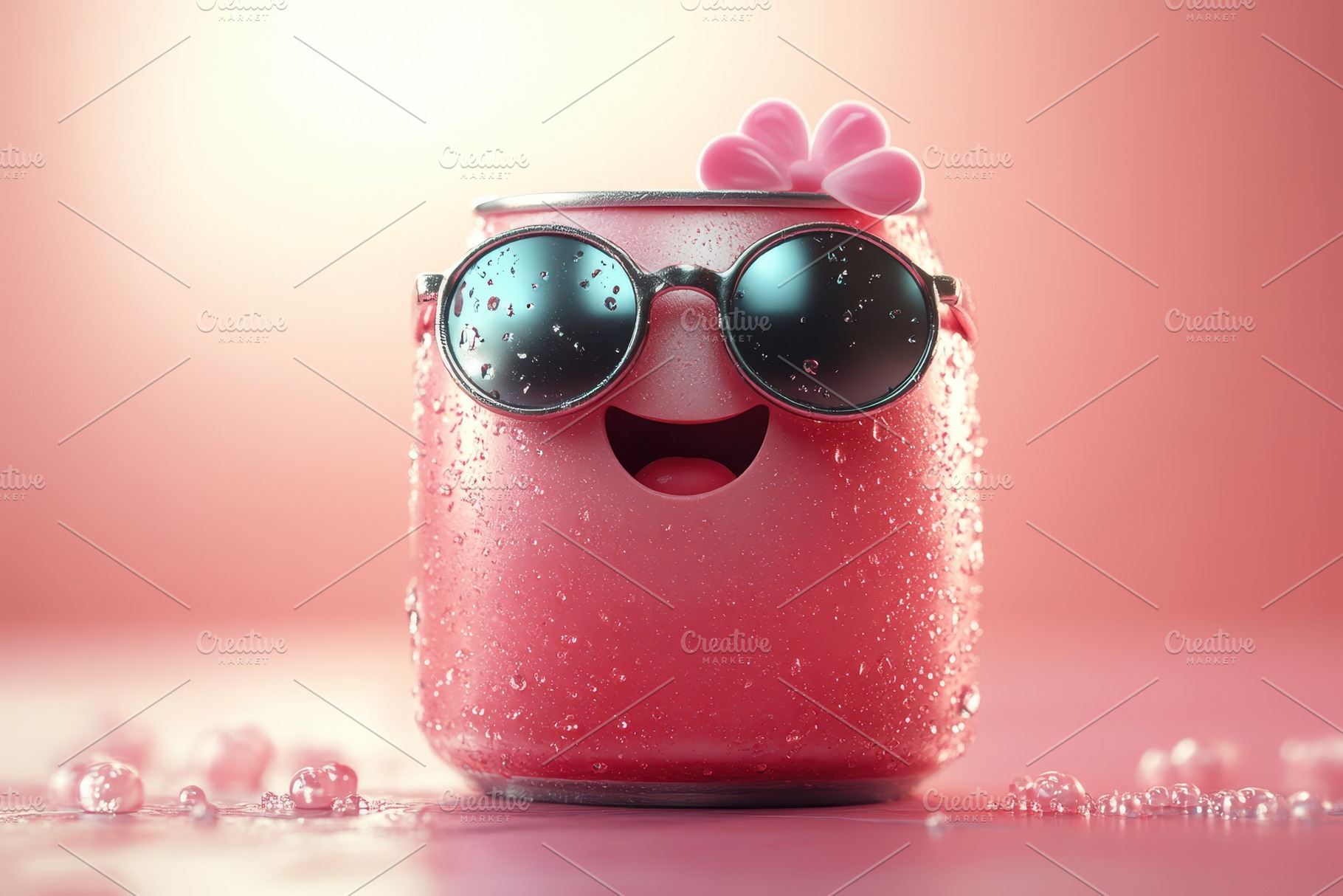 Happy pink drink in sunglasses with, a Photo by Tanuart