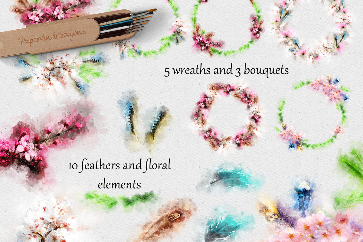 Boho-Chic Sakura Watercolor Set, an Illustration by PaperAndCrayons (Photo 3 of 7)