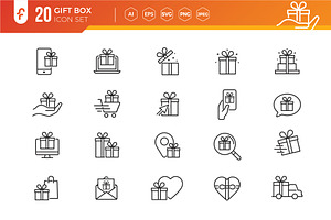 Gift Box Line Icon Set
