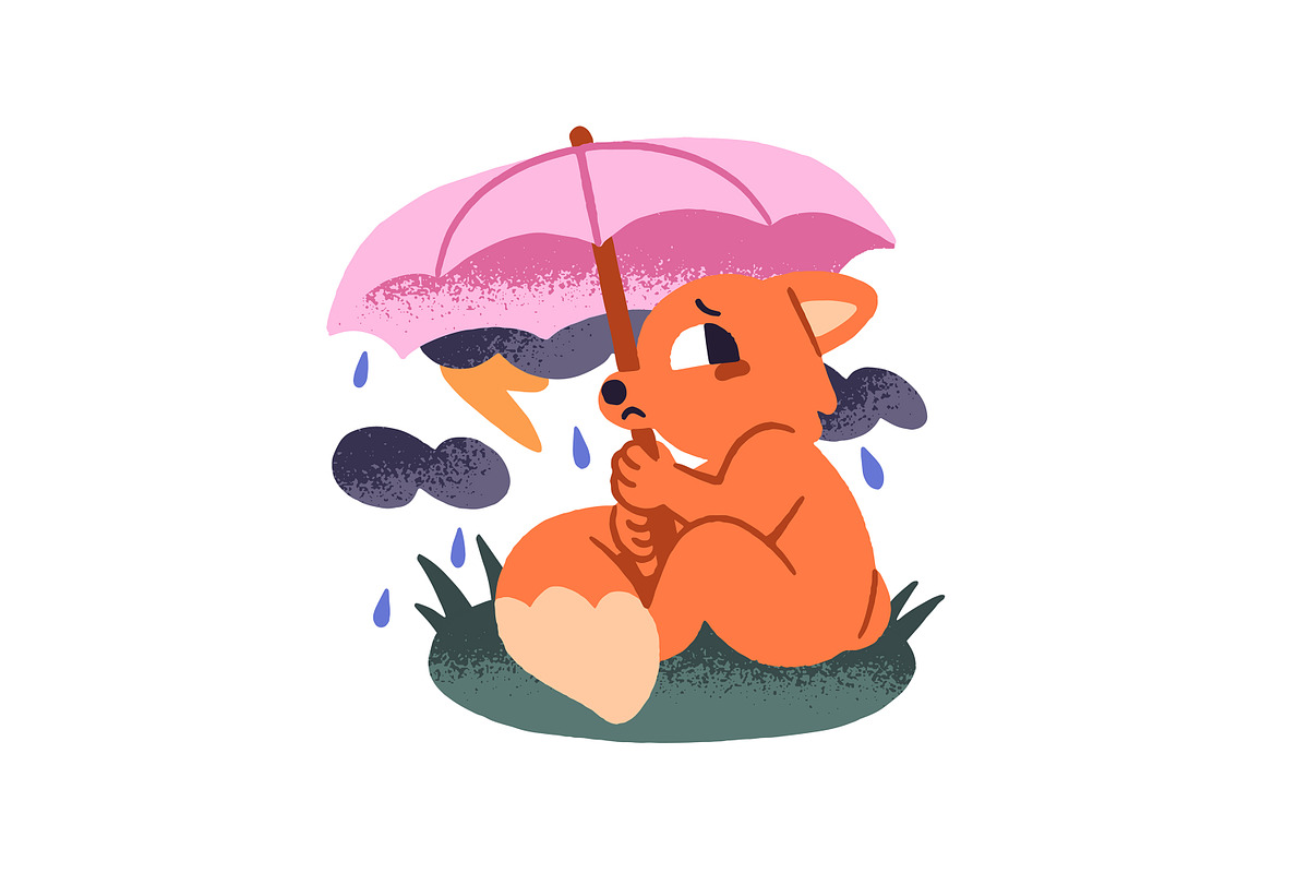 Animals with umbrella under rain set, an Animal Illustration by PaperTrident (Photo 7 of 9)