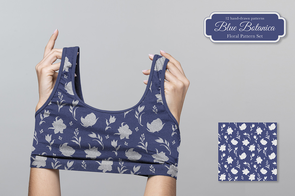 Blue Botanica – Floral Pattern Set, a Pattern Graphic by L- design studio (Photo 10 of 12)