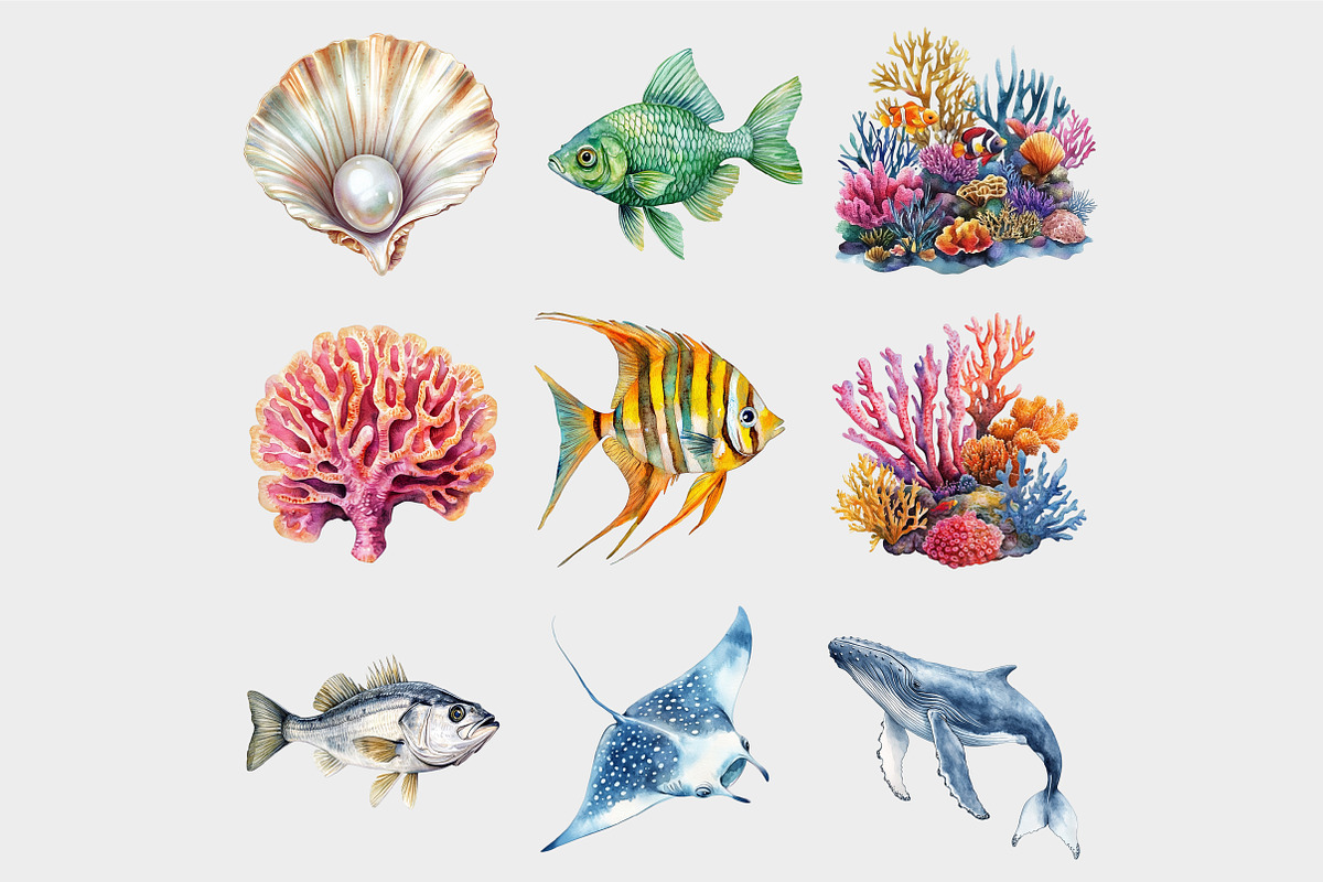 Watercolor Sea Animals Clipart, a Seasonal Illustration by Design Market (Photo 5 of 5)