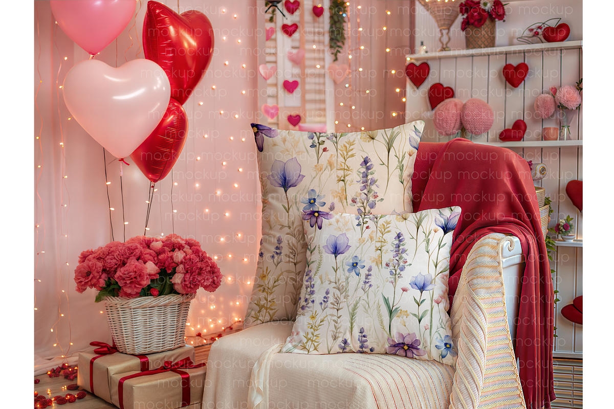 Valentine Pillow Mockup with Balloon, a Mockup by MockupWizard (Photo 4 of 4)