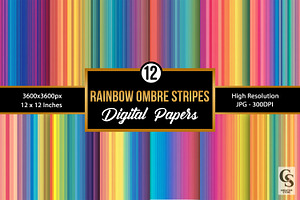 Rainbow Ombre Stripes Digital Paper, a Pattern Graphic by Creative Store