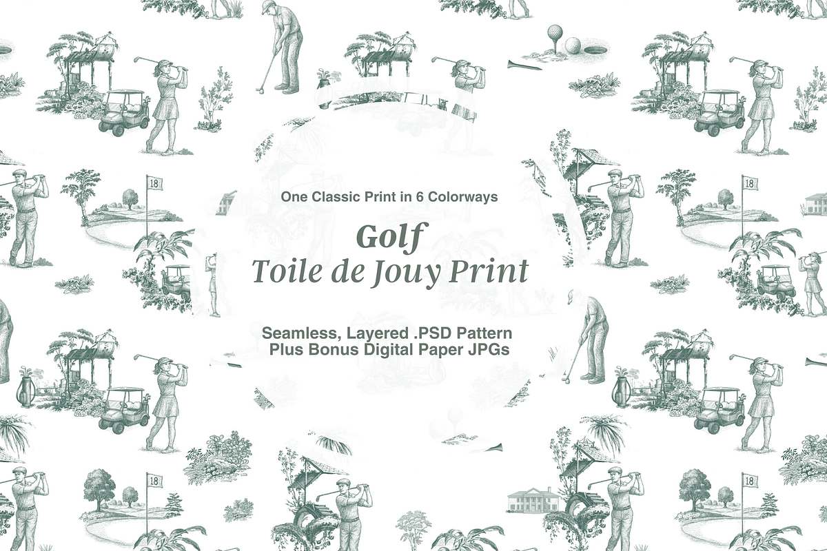 Golf Toile de Jouy Pattern, a Background Graphic by Hughes Studio (Photo 1 of 6)