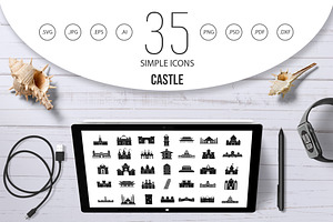 Castle Icon Set, Simple Style