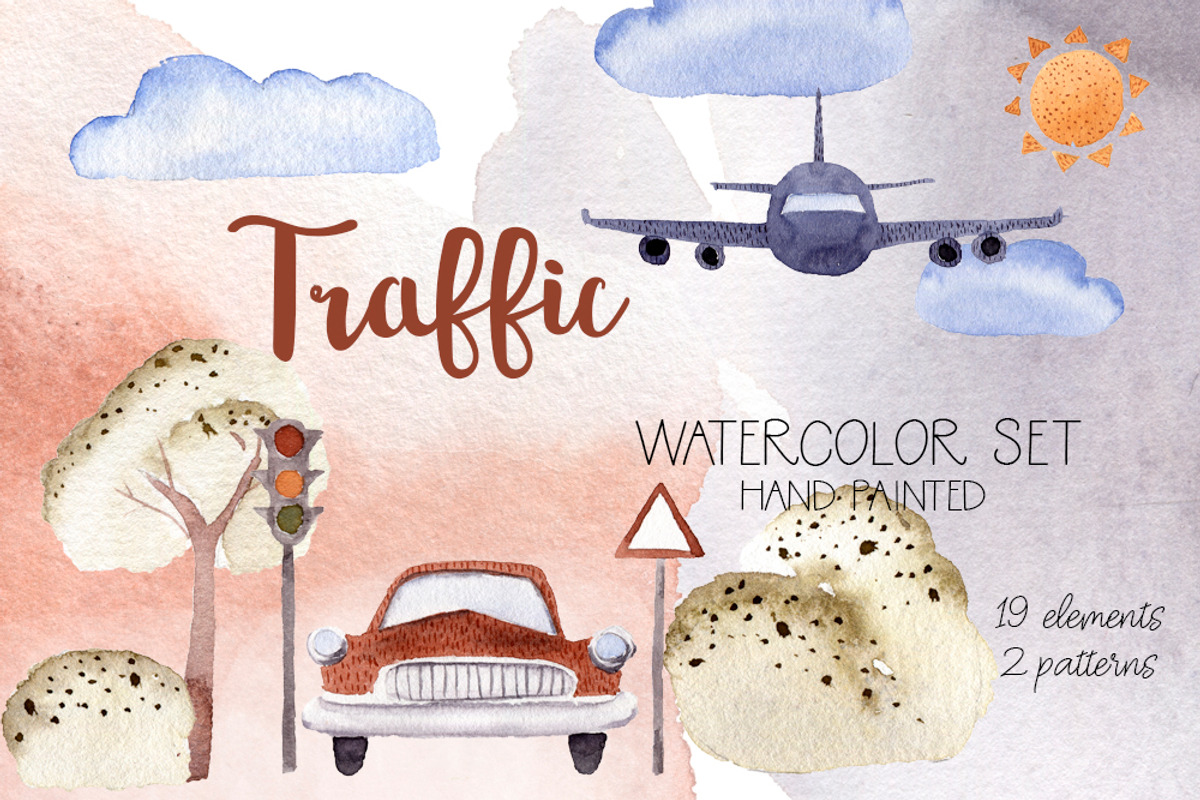 Traffic Hand Painted Watercolor Set, an Education Illustration by Sha1nee (Photo 1 of 5)