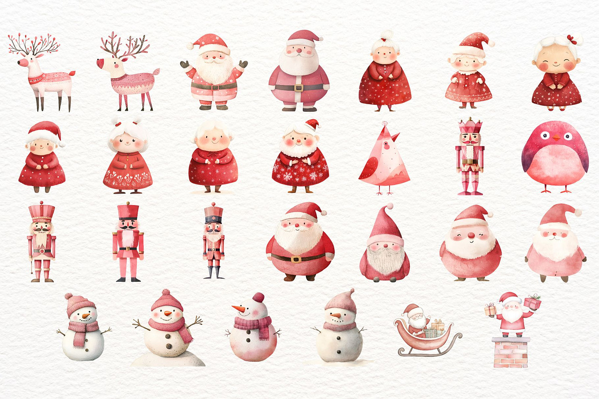 Pink Christmas Watercolor Clipart, a Seasonal Illustration by SugarCloudStudioArt (Photo 3 of 5)