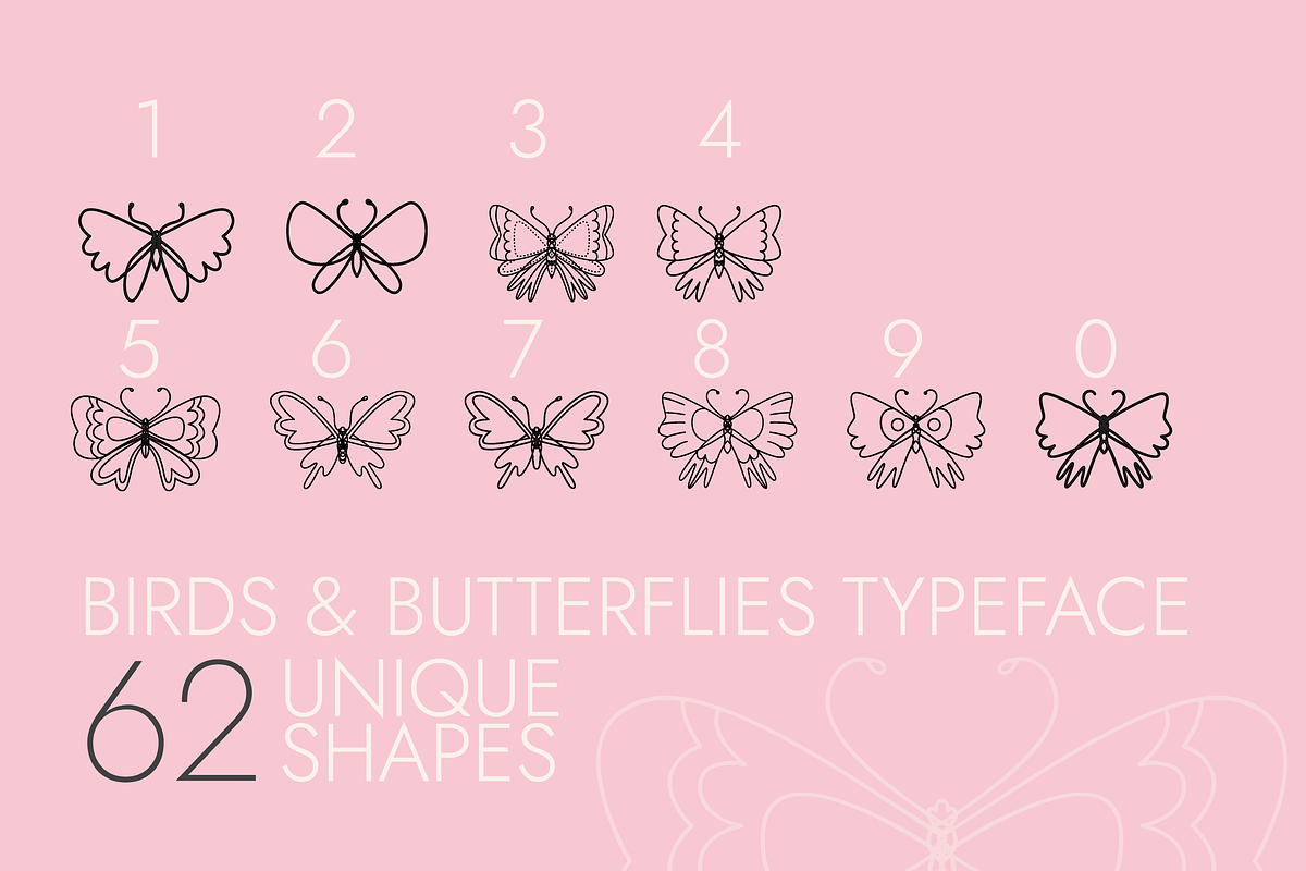 Birds and Butterflies Dingbats Font, a Symbol Font by Minimalartstudio (Photo 1 of 3)