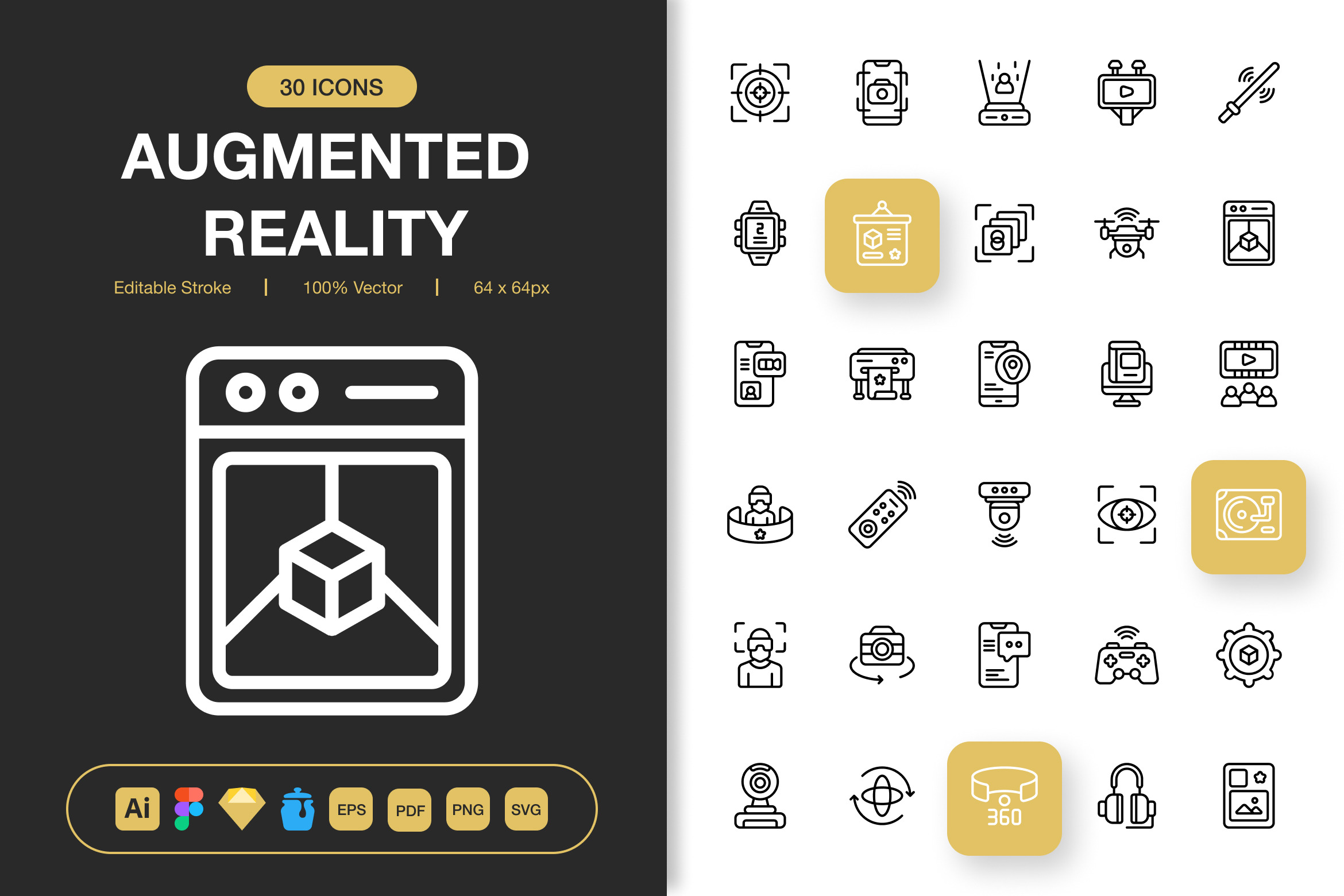 Augmented Reality Icons, an Outline Icon by Spacepixel Creative