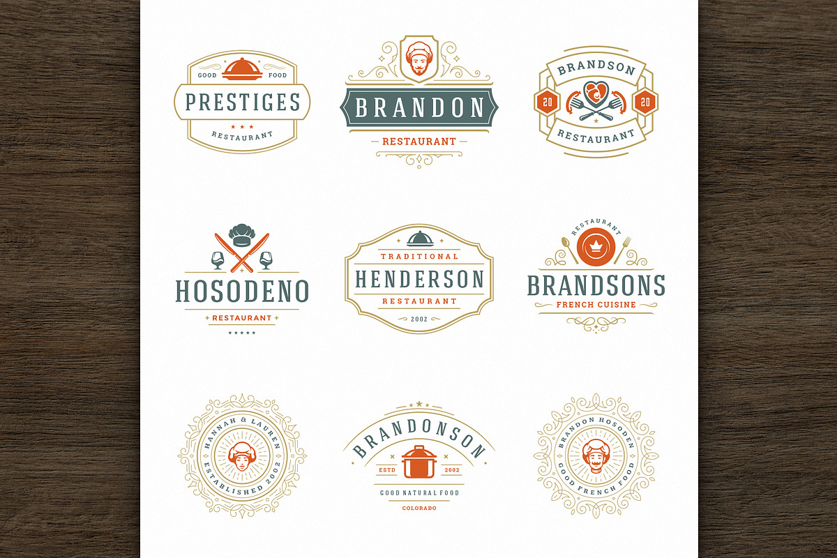 36 Restaurant Logos and Badges, a Branding & Logo Template by Vasya Kobelev (Photo 8 of 16)