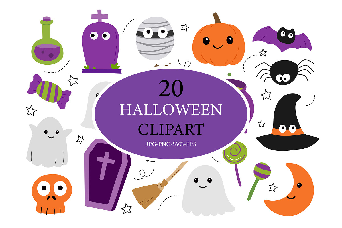 Halloween Cute Kawaii Clipart Set., a Decorative Illustration by kaisorn (Photo 1 of 5)