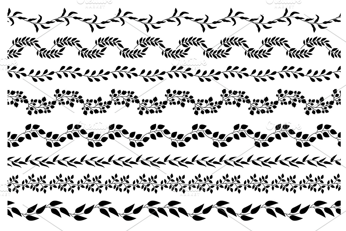 Set of black botanical border, an Illustration by Woters little shop