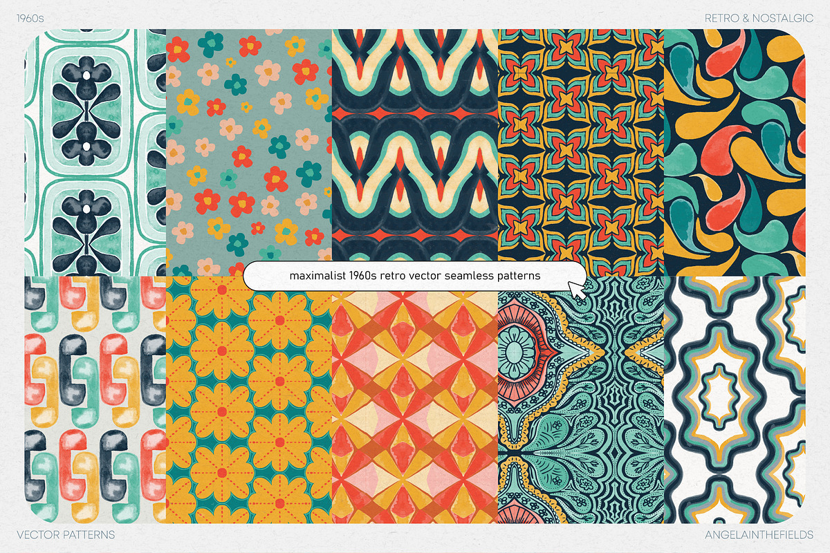 Funky 60s Vector Patterns, a Pattern Graphic by angelainthefields (Photo 6 of 9)