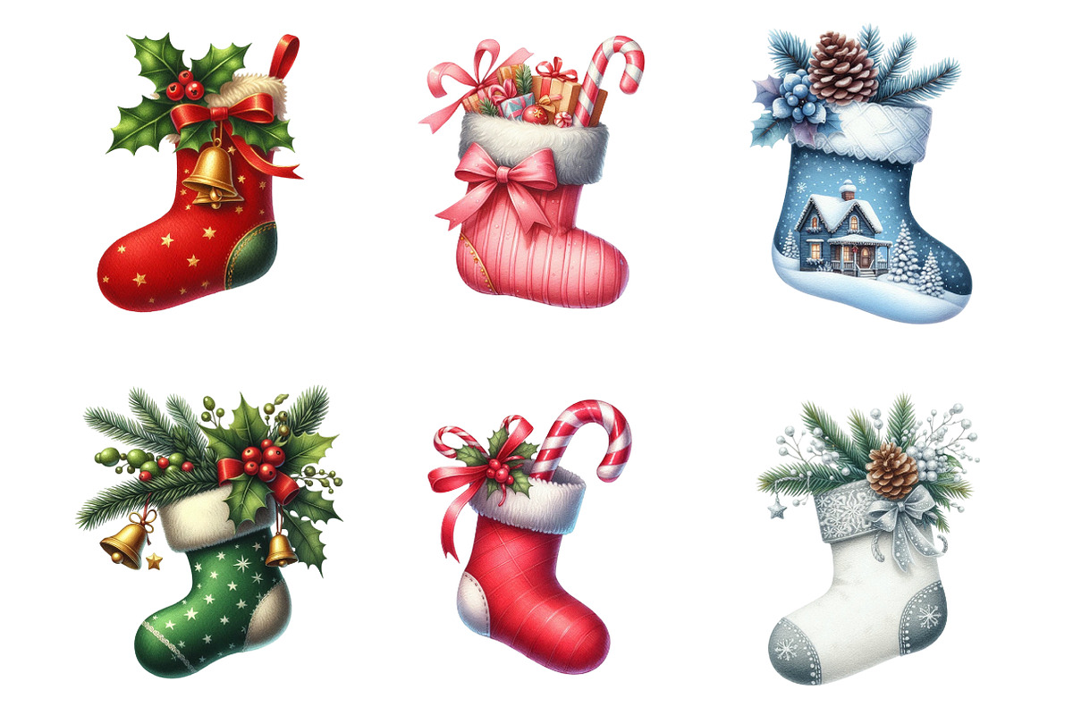 Christmas Stockings Clipart Bundle, an Illustration by SinaCreation (Photo 3 of 7)