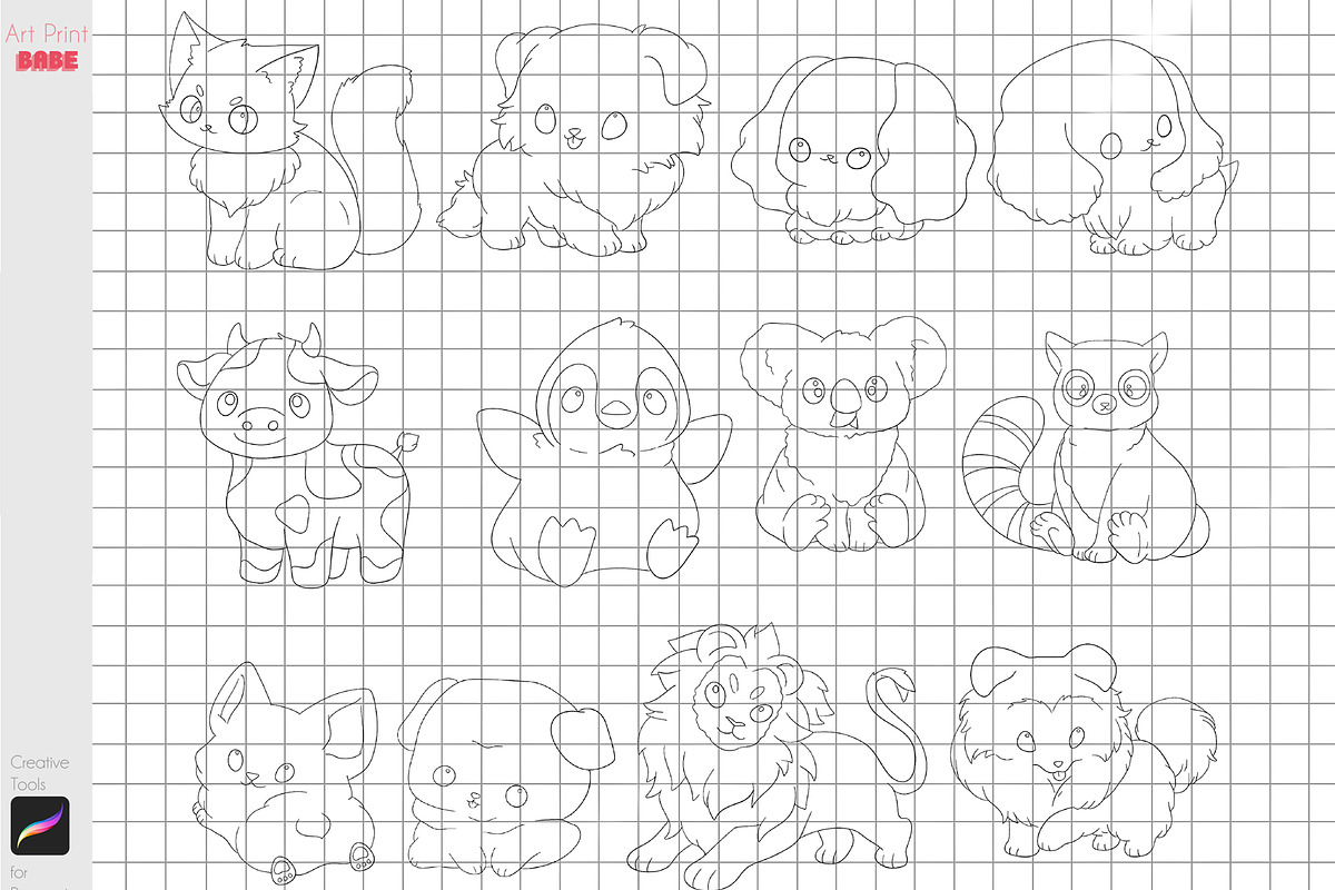 Procreate Chibi Animals Kawaii Pets, a Brush Add-On by ArtPrintBabe (Photo 2 of 3)