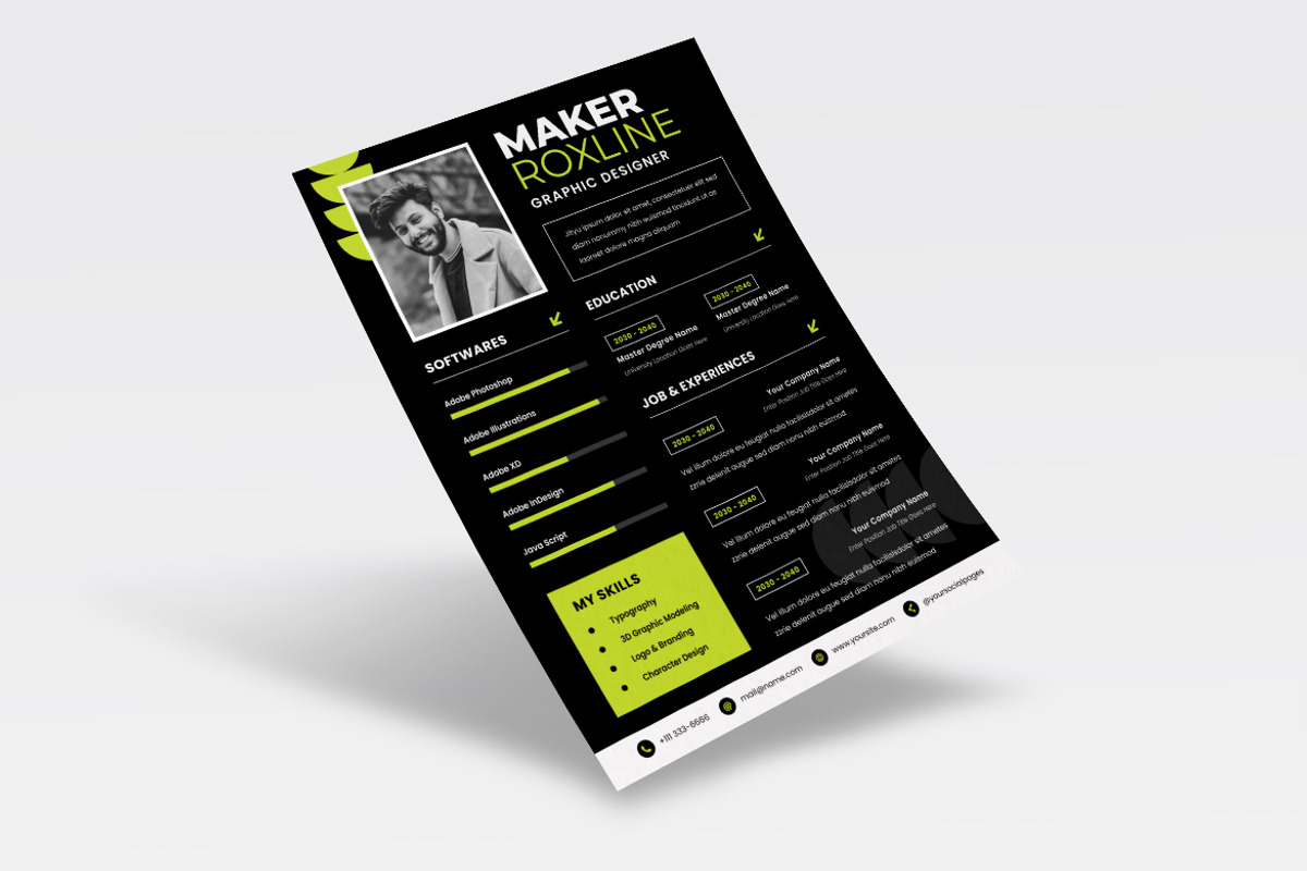 Dark Background Resume CV, a Resume Template by iDoodle Studio (Photo 3 of 4)