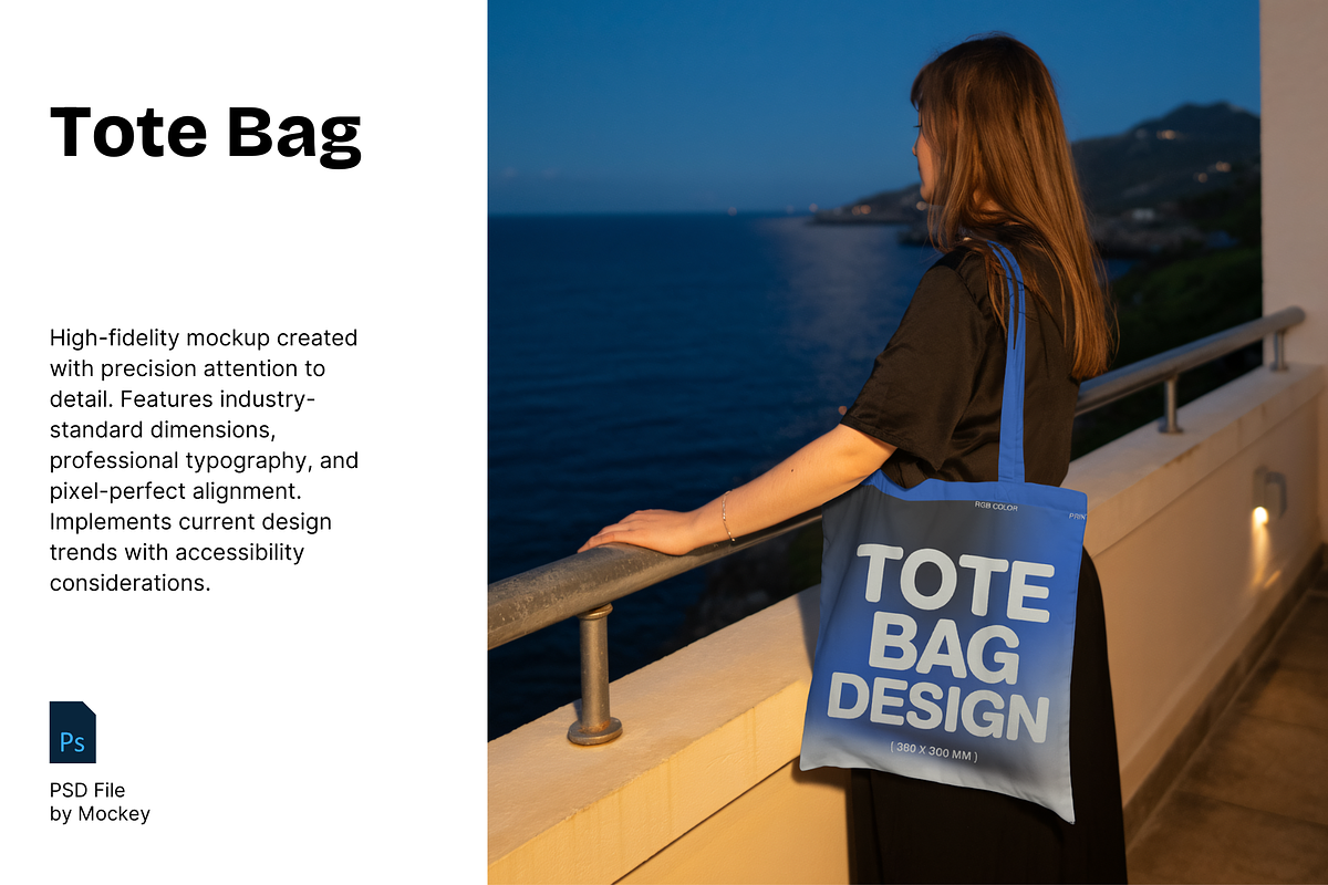 Evening Ocean View Tote Bag Mockup, a Merchandise Mockup by mockeyai (Photo 1 of 3)