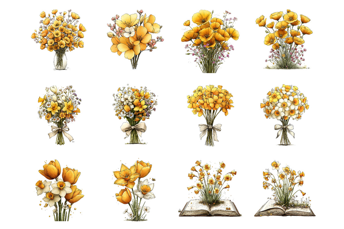 Yellow flowers spring clipart, an Illustration by SinaCreation (Photo 2 of 11)