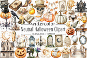 Watercolor Neutral Halloween Clipart, an Illustration by Libby Wishes (Thumbnail 1 of 5)