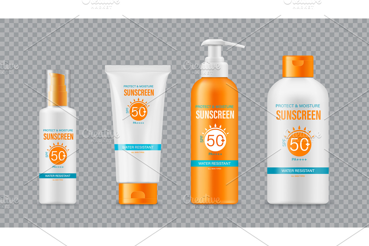 Sunscreen cosmetic products, a Healthcare Illustration by Vector Tradition