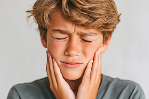 Boy with toothache holding jaw in pain, a Person Photo by AlyaAnd