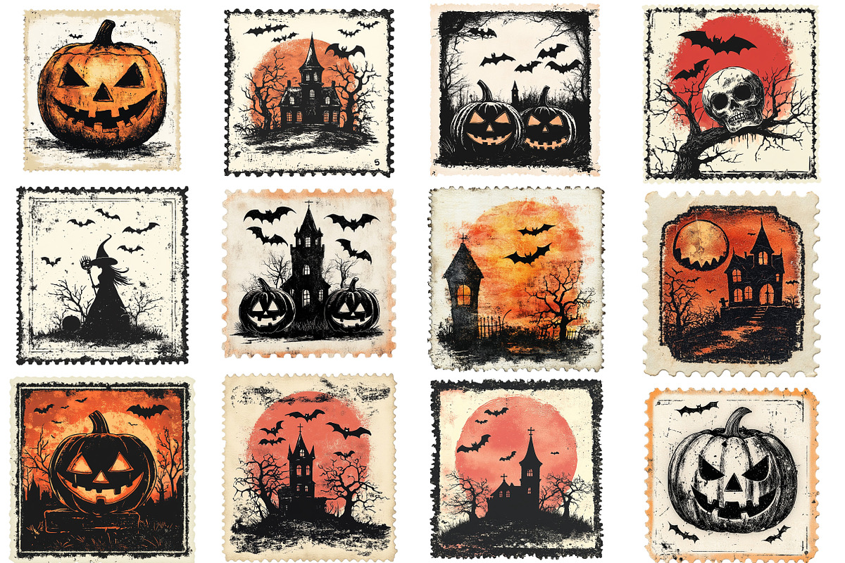 Halloween Postage Stamp Sublimation, an Illustration by SinaCreation (Photo 2 of 5)